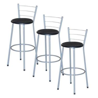 Imagem de Jogo 3 Banqueta Alta Ratan Cinza Retro - Lamar Design, Preto