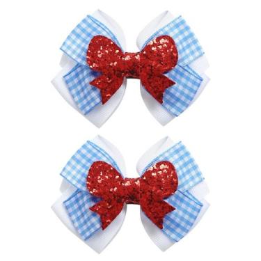 Imagem de Clipes de laço de cabelo JiaDuo, azul, branco, guingão, 9 cm, fantasia