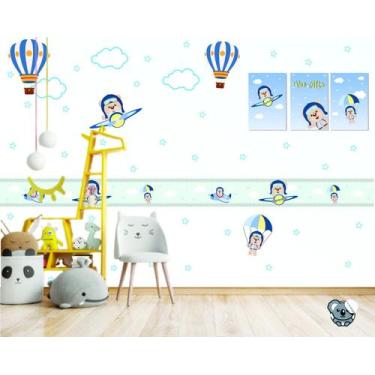 Imagem de Kit Decorativo Ursinho Aviador - Adesivo Faixa e Quadros - Colakoala A