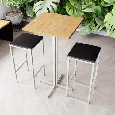 Imagem de Conjunto Mesa Alta Bar Bistrô Quadrada Pinus 2 Bancos Estofado Industr
