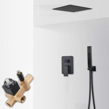 Imagem de Sistema De Chuveiro Torneira De Chuveiro De Teto Preto Fosco Chuva Cascata Sistema De Chuveiro De Montagem No Teto Misturador De água Quente E Fria De 3 Vias Chuveiro De Banho, 2-way 8inch