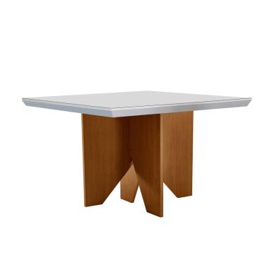 Imagem de Mesa de Sala Jantar Nevada c/ Tampo 90x90cm Madeirado Vidro Canto Curvo - Imbuia/Off White - Rufato