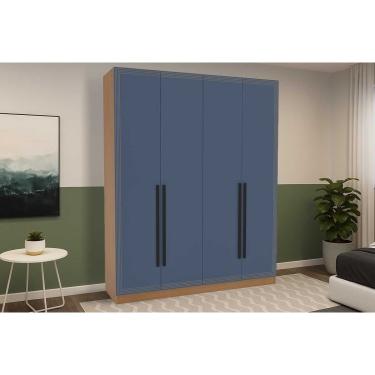 Imagem de Guarda Roupa Casal 4 Portas e 4 Gavetas Valência Freijo/Azul - Politorno