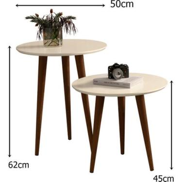 Imagem de Mesa Lateral e Apoio Redonda Pés Palito cor Off White - JM Casa dos Mó
