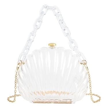 Imagem de Quniko Bolsa feminina para noite bolsa de mão de acrílico em forma de concha bolsa de corrente transversal de ombro, Transparente., One Size