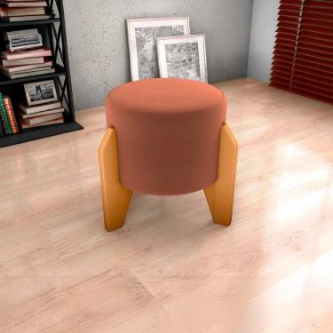 Imagem de Puff Banqueta Redondo Pés Madeira Luxo Matrix Veludo Ferrugem