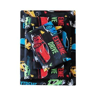 Imagem de MCO Jogo de lençol de solteiro infantil, microfibra macia para meninos e meninas, 3 peças de lençol de solteiro respirável para carro de corrida