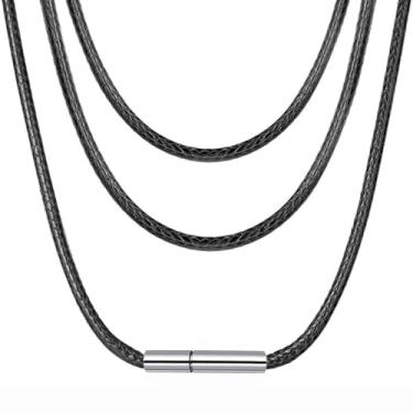 Imagem de LERSUSI Colar masculino com fecho de 2 mm/3 mm de largura, à prova d'água, corrente de cera para pingente de 40,6 cm a 66 cm (preto, 2 mm/16 polegadas)