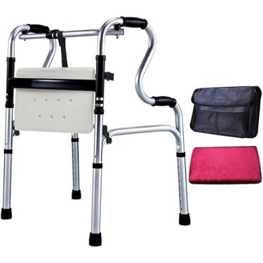 Imagem de Andador Dobrável Andarilho Padrão Para Idosos Com Assento Caminhada Dobrável Leve 8 Níveis Ajustável Altura, Without Wheel