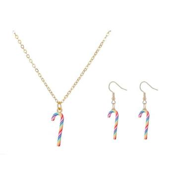 Imagem de Colar de brincos de bengala doce de Natal feito à mão argila de polímero arco-íris colorido muleta doce redemoinho bengalas de açúcar conjunto de joias para mulheres, Natal, Ano Novo, festival de