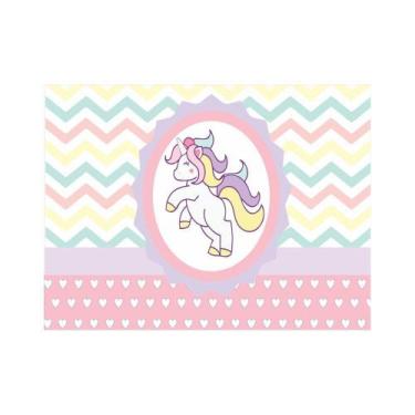 Imagem de Painel de Tecido Sublimado Unicórnio Arco Íris Rosa - Fabrika de Festa