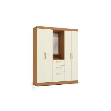 Imagem de Guarda Roupa Casal 5 Portas E 2 Gavetas C/ 1 Espelho R591 Canela/off White - Kappesberg