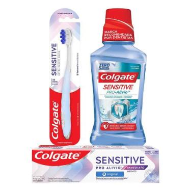 Imagem de Kit Colgate Sensitive Creme Dental 90g + Enxaguante Bucal 250ml + Esco