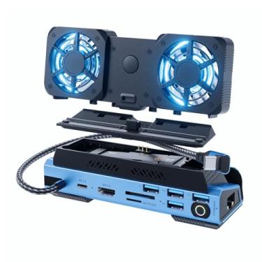 Imagem de Ventoinhas de resfriamento duplas destacáveis 16 em 1 estação de ancoragem a vapor com 4K a 60Hz 4 portas USB, 1000 Mbps, slot SD/TF, USB-C 100W PD, HDMI, gabinete NVMe M.2, adaptador de 40 Gbps para