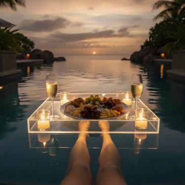 Imagem de Bandeja Flutuante de Luxo para Piscina e SPA - Servir Café e Drinks na Água - Design Moderno Acrílico Premium (Grande)