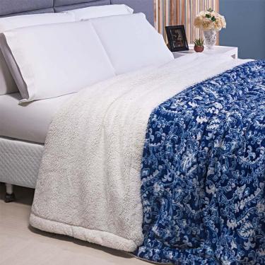 Imagem de Manta Sherpa Solteiro Andreza Arabesco Azul