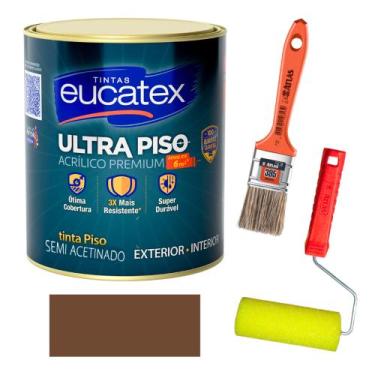 Imagem de Kit Tinta para Pintar Piso e Calçada 900ml + Rolo + Pincel - Eucatex, 