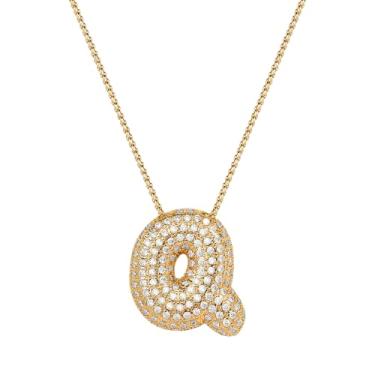Imagem de Mint & Lily Colar feminino com inicial de ouro Pave Bubble – banhado a ouro 18K sobre latão com corrente delicada, presente para mulheres, Latão, Sem Pedra Preciosa