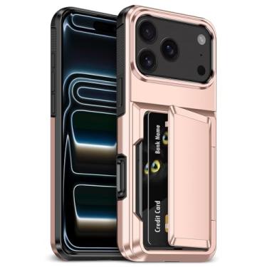 Imagem de Capa para iPhone 17 Pro Max com suporte para cartão [máximo de 3 a 5 cartões] Capa protetora resistente à prova de choque de camada dupla de policarbonato rígido TPU macio bumper oculto com