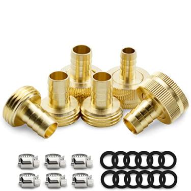 Imagem de SANATO Adaptador de mangueira de jardim de latão conjunto de acessórios macho e fêmea de 9,5 mm com braçadeira e anéis de borracha, conjunto com 3