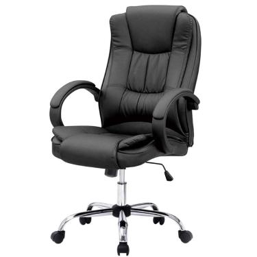 Imagem de Cadeira Escritório Giratória Presidente Melbourne Fratini Revestida Em Pu Preto Base Cromada Rodízio