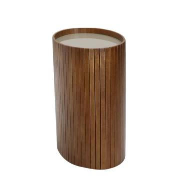 Imagem de Mesa Apoio Lateral Luna Oval Nacional Móveis 32cm (larg) Lateral Madeira Cor Pinhão Tampo Vidro Glow