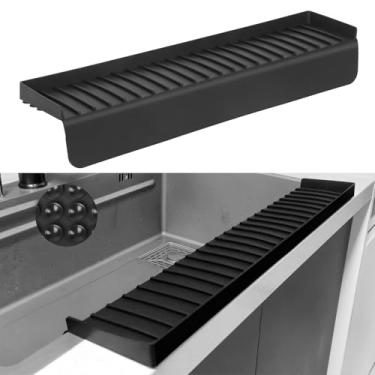 Imagem de Protetores de borda de pia de silicone - acessórios multifuncionais, protetor de respingos e tapete de drenagem para cozinha, pia de banheiro, aço, granito, bancadas de quartzo (preto, 10 x 61 cm)