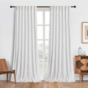 Imagem de Cortinas de veludo branco marfim 213 cm - Cortinas térmicas para escurecimento de quarto de Natal para o inverno, cortinas de bolso para varão para decoração de janela de sala de estar/quarto, L 132 x
