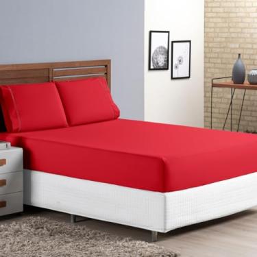 Imagem de Jogo de Cama King Percal 400 Fios Ponto Palito 03 Peças, Antiácaro, Anti-pilling com Toque Macio - (VERMELHO)