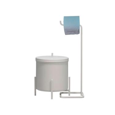 Imagem de Kit para Banheiro Lixeira Suporte Papel Higiênico Branco