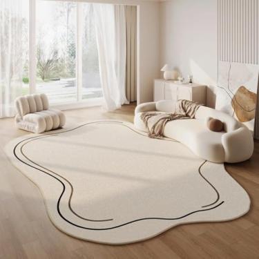 Imagem de Tapete bege fácil de limpar para sala de estar, quarto de luxo, cabeceira, tapete decorativo preto (200x200 cm (79x79 pol.)/AX022-B)