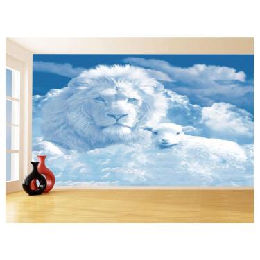 Imagem de Papel De Parede 3D Religioso Leão Cordeiro Nuvem 3,5M Rl100