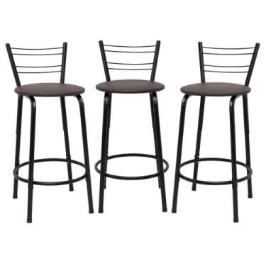 Imagem de Kit 3 Banquetas Para Bancada Flórida Preta 60cm Bistrô Bar Cozinha Gou