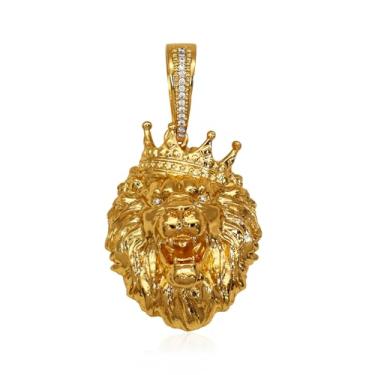 Imagem de Pingente De Moeda Antiga Banhado a Ouro 18k - Leão Com Olhos Cravejados