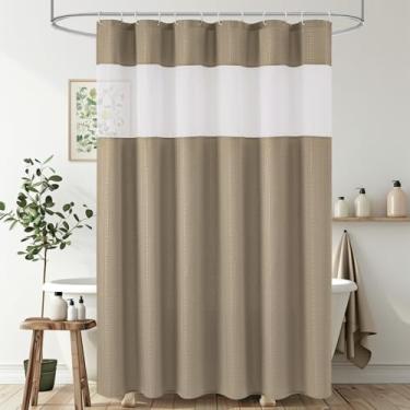 Imagem de UFRIDAY Cortina de chuveiro Moka Waffle Weave 183 x 183 cm, cortina de banho estilo spa estilo hotel com janela superior de malha, cortina de chuveiro de tecido grosso resistente para banheiro