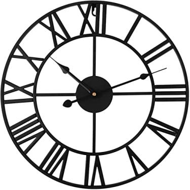 Imagem de QLDFX Relógio de parede grande relógio de parede de decoração industrial europeia com grandes números romanos relógio de parede de metal silencioso para casa sala de estar cozinha (cor: 47 cm)