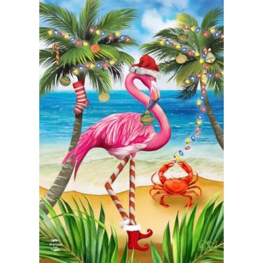 Imagem de Bandeira de jardim Briarwood Lane Christmas in Paradise Flamingo Tropical Beach Holiday 32 x 45 cm