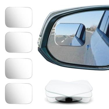 Imagem de Ongfuwu 4 peças de espelho de ponto cego para carros, espelhos retangulares de vidro HD sem moldura, espelho retrovisor automotivo convexo ajustável, espelhos de ponto cego adesivos, acessórios de