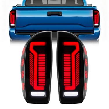 Imagem de Luzes traseiras de LED sequenciais compatíveis com lâmpadas traseiras Tacoma 2016-2023 com sinal de freio com animação de bota lente fumê lanterna traseira lado esquerdo do motorista e lado direito do