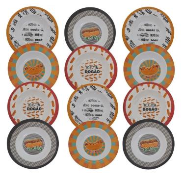 Imagem de Conjunto 12 Pratos Em Melamina Fundo Para Lanches Hot dog