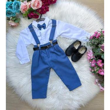 Imagem de Conjunto Meninos Miss Cherry - Camisa Branca, Calça Azul, Suspensório 