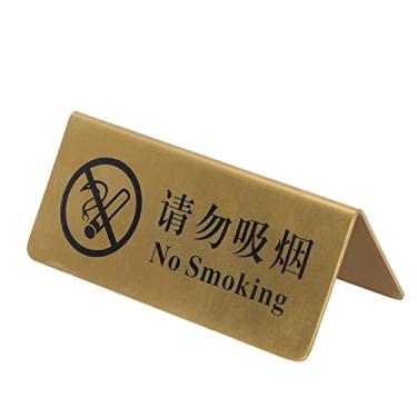 Imagem de Pilipane Placa de mesa dourada de aço inoxidável em formato de barraca dupla face para festa casamento hotel (não fumar em chinês e inglês)