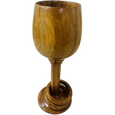 Imagem de Taça de vinho rústica de madeira feita à mão com dois anéis decorativos de madeira para brindar de vidro cálice copo king cerveja e vinho copo escocês beber tanques viking cálice para bebidas