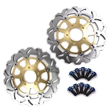 Imagem de Arashi Discos de freio dianteiro Rotores com parafusos de montagem para Suzuki GSXR 600 750 2004-2005 K4 K5, GSXR 1000 2003-2004 K3 K4, acessórios de substituição de motocicleta dourado