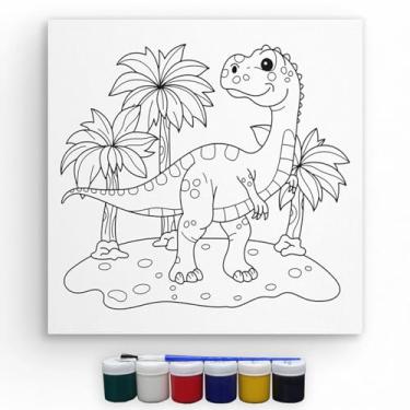 Imagem de Kit Tela Para Pintura Com Tinta E Pincel Canvas 20x20cm (Dinossauro)