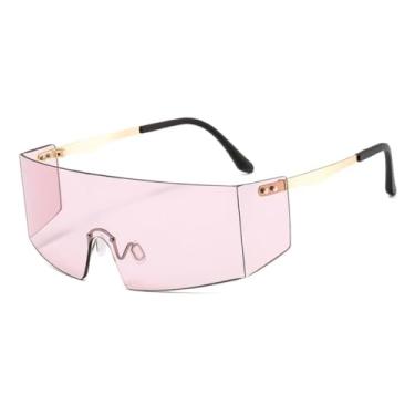 Imagem de HCPIHF Óculos de sol sem aro da moda, feminino, masculino, grande, plano, grande, espelhado, UV400 (C6 dourado-rosa)