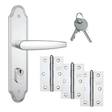 Imagem de Kit 1 Fechadura Porta Inox 803/33 40mm + 3 Dobradicas Stam