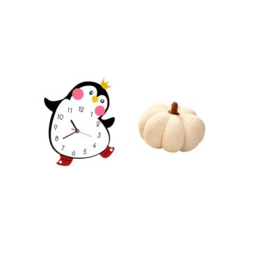 Imagem de Fenteer Relógio de Parede de Madeira com Desenho de Pinguim E Abóbora, Almofada Decorativa de Pelúcia para Quarto, Sofá Multifuncional, Decoração de Quarto