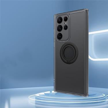 Imagem de Capa de telefone para PC fosca translúcida rígida para Samsung Galaxy S23 Ultra S22 Plus S23 Capa de suporte de anel, cinza claro, para Samsung S22Plus