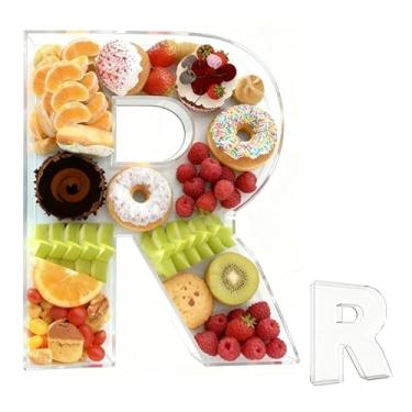 Imagem de Bandeja de charcutaria acrílica com alfabeto de 25,4 cm – recarregável, reutilizável, bandeja de servir para bolo e doces, decoração de festa de aniversário de aniversário (letra R)